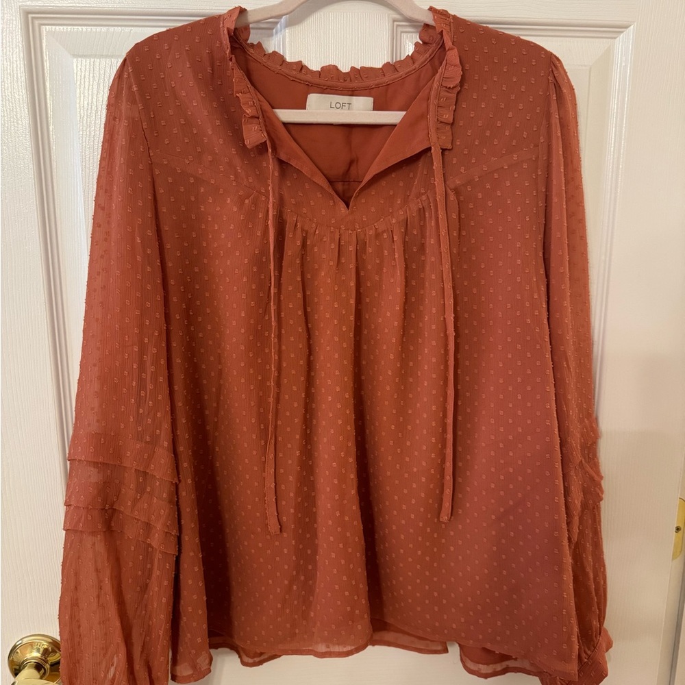 LOFT Orange Ruffled Tie Front Blouse